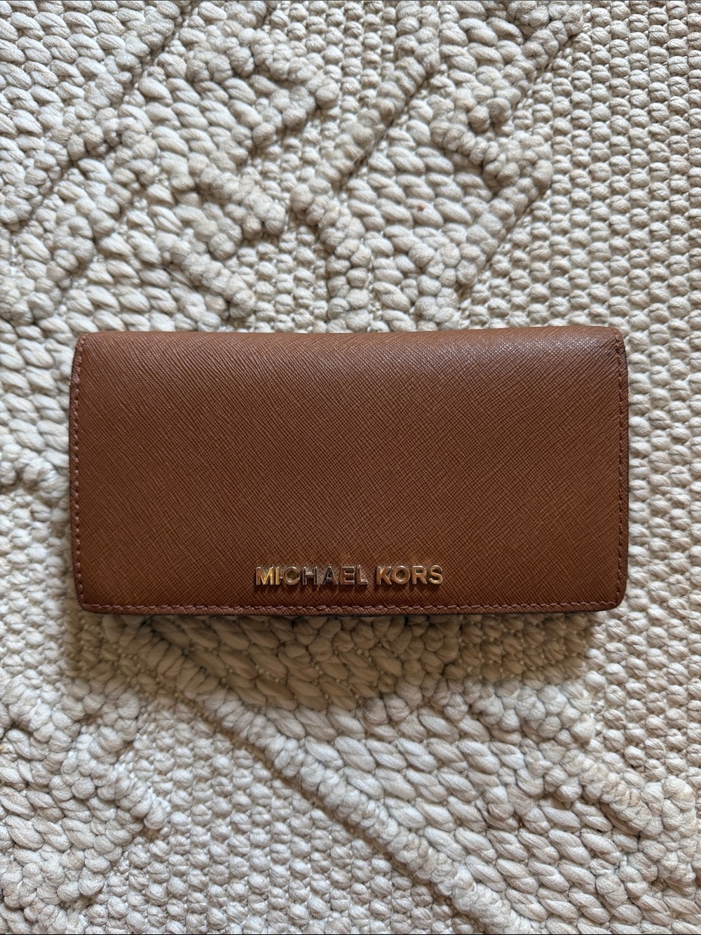 Michael Kors Brown Saffiano Leather Wallet with Gold Logo